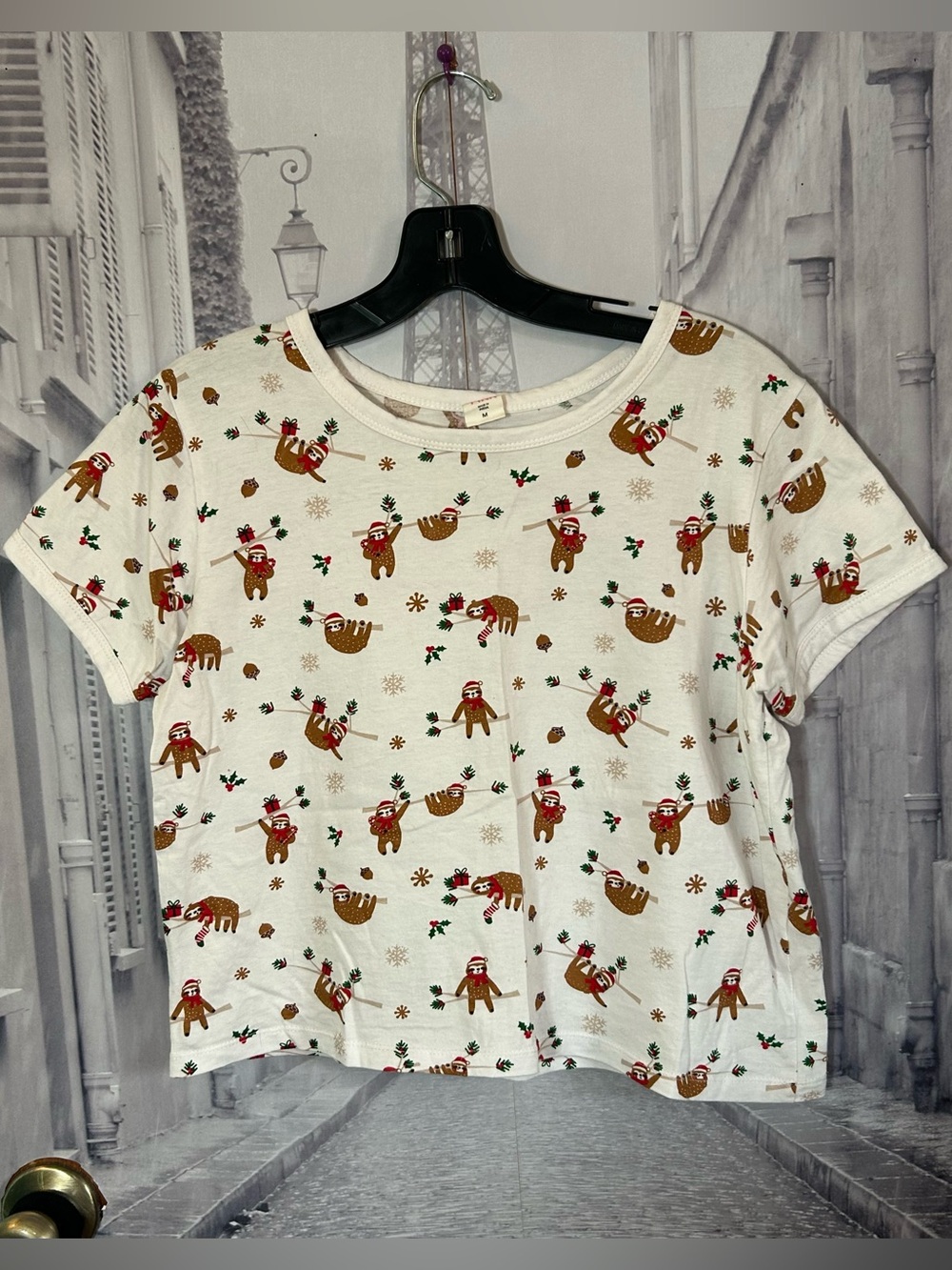 White Short Sleeve Holiday Sloth Tee